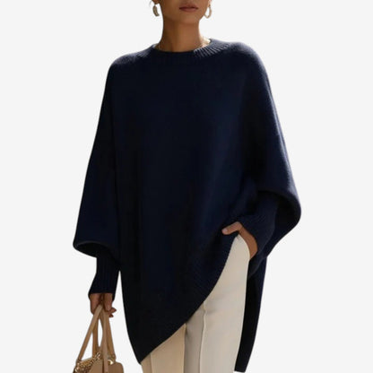 Women's Crew Neck Batwing Sleeve Oversized Asymmetric Hem Sweater
