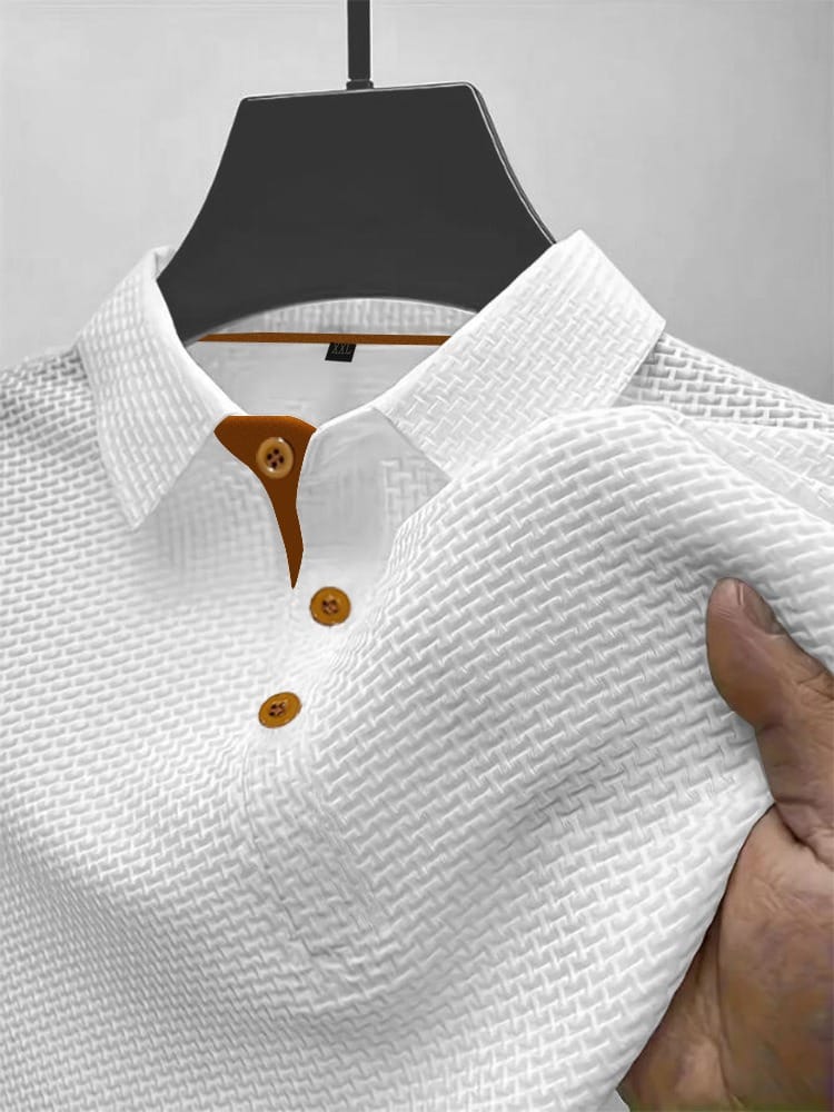 Men's Contrast Placket Short Sleeve Textured Polo Shirt