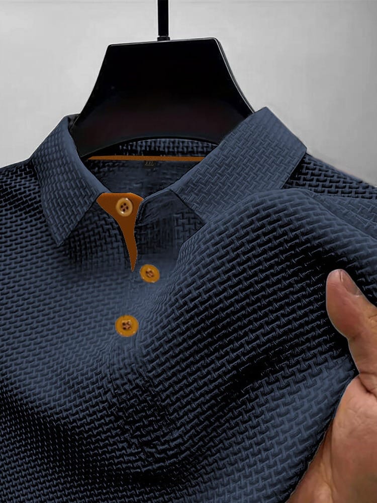 Men's Contrast Placket Short Sleeve Textured Polo Shirt