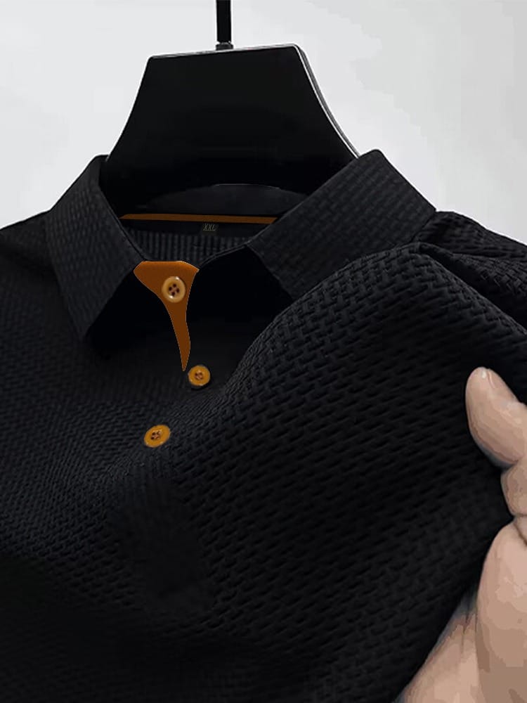 Men's Contrast Placket Short Sleeve Textured Polo Shirt