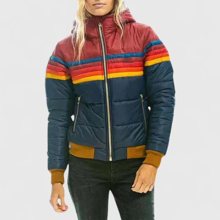 Women's Striped Padded Puffer Jacket with Hood