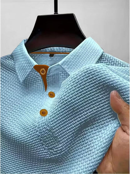 Men's Contrast Placket Short Sleeve Textured Polo Shirt