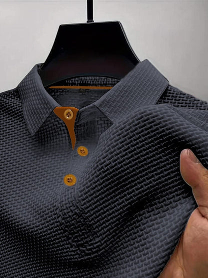 Men's Contrast Placket Short Sleeve Textured Polo Shirt