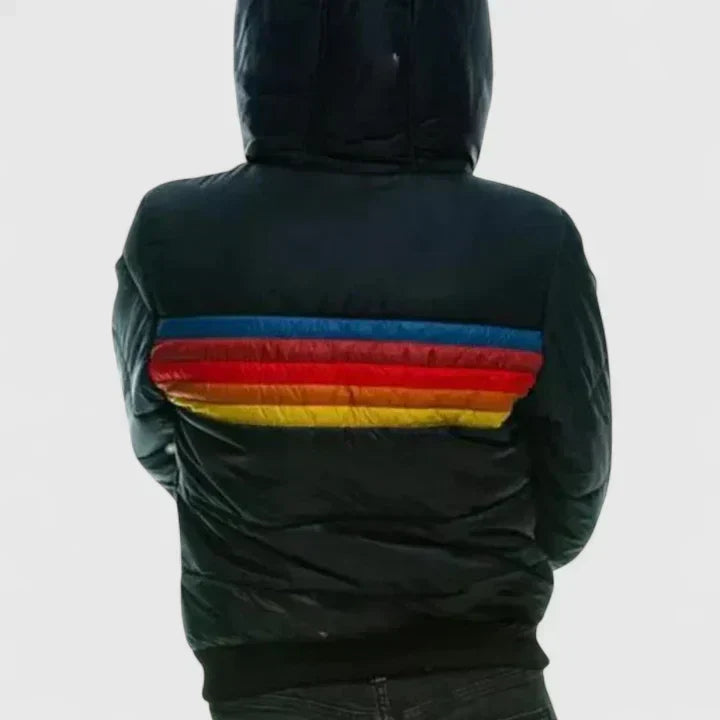 Women's Striped Padded Puffer Jacket with Hood