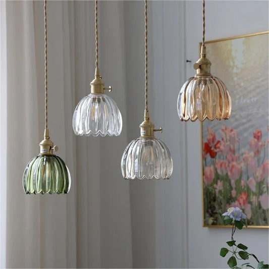 Pendant Ceiling Light with Amber Glass Shade