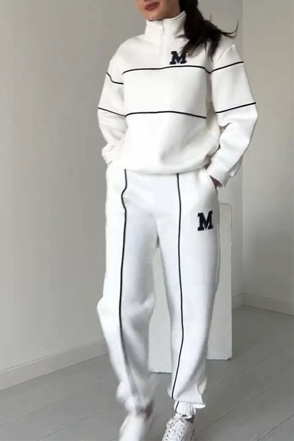 Half Zip Long Sleeve Chunky Sweater and Pants Set For Women