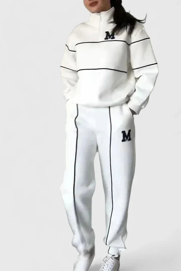 Half Zip Long Sleeve Chunky Sweater and Pants Set For Women