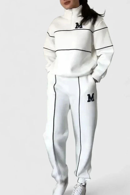 Half Zip Long Sleeve Chunky Sweater and Pants Set For Women
