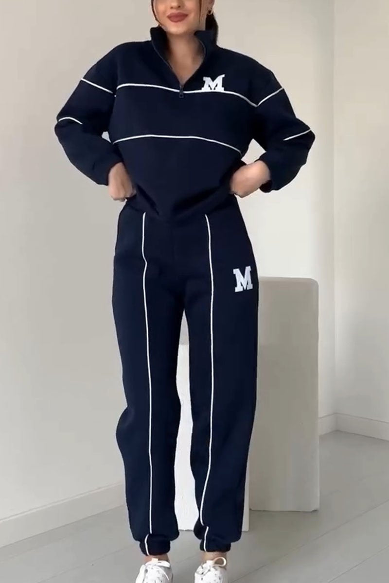 Half Zip Long Sleeve Chunky Sweater and Pants Set For Women