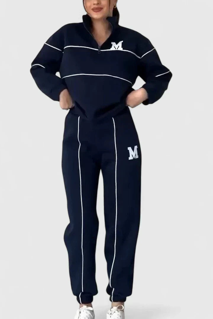 Half Zip Long Sleeve Chunky Sweater and Pants Set For Women