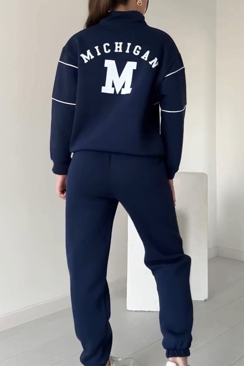 Half Zip Long Sleeve Chunky Sweater and Pants Set For Women