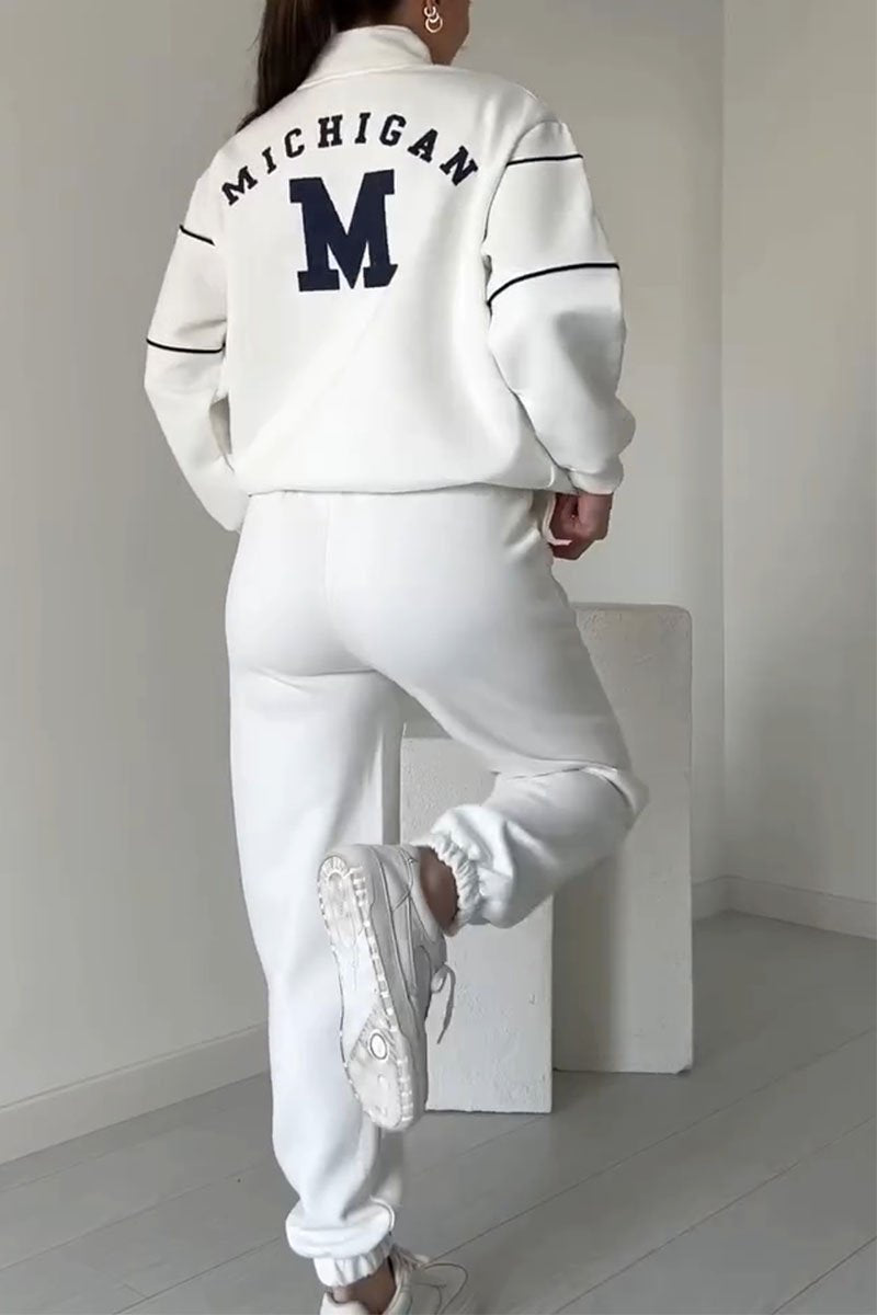 Half Zip Long Sleeve Chunky Sweater and Pants Set For Women
