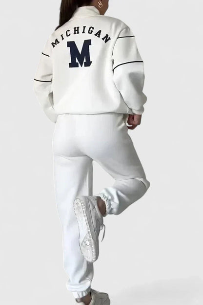 Half Zip Long Sleeve Chunky Sweater and Pants Set For Women