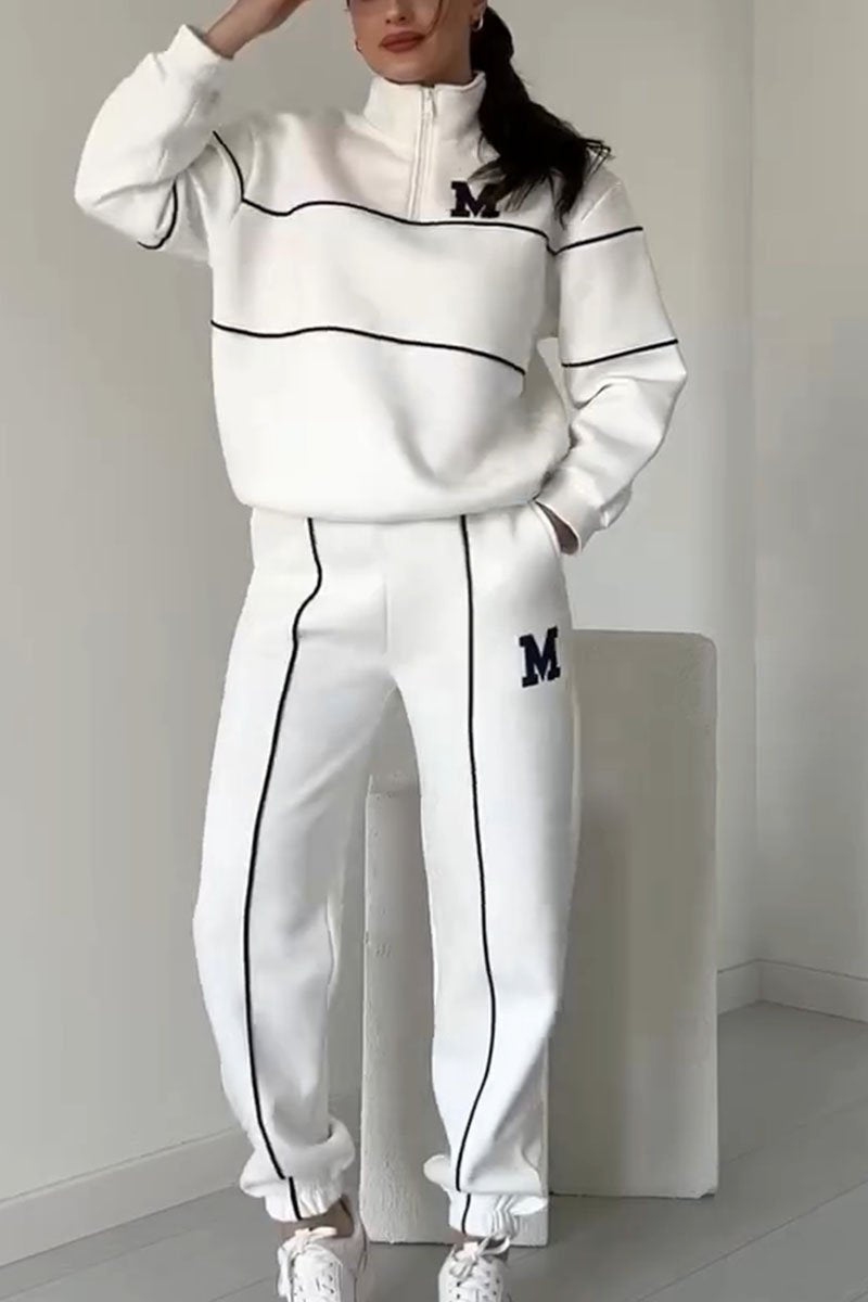 Half Zip Long Sleeve Chunky Sweater and Pants Set For Women