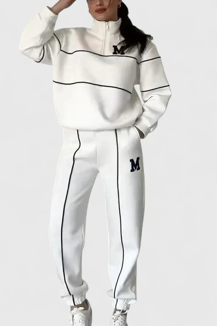 Half Zip Long Sleeve Chunky Sweater and Pants Set For Women