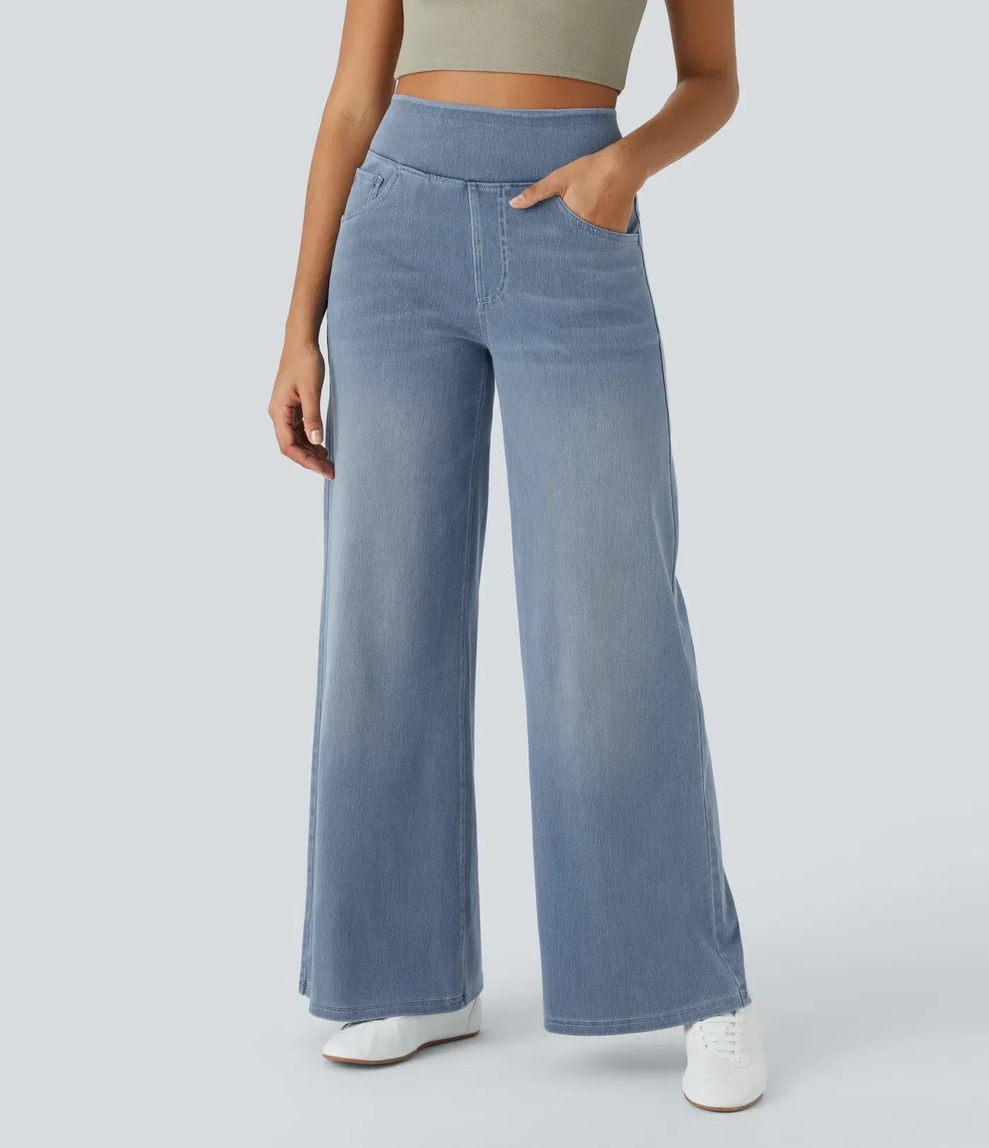 Women's High-Waisted Wide Leg Stretch Trousers