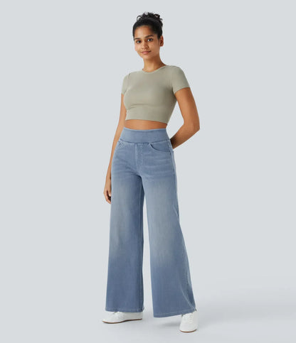 Women's High-Waisted Wide Leg Stretch Trousers