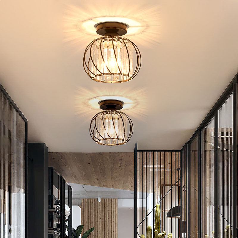Metal Cage Ceiling Light with Glass Slats