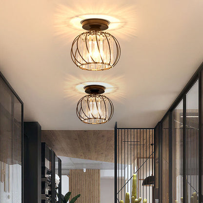 Metal Cage Ceiling Light with Glass Slats