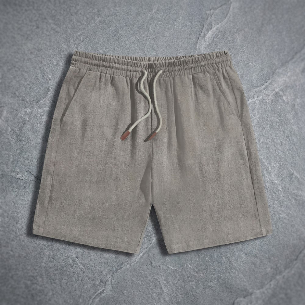 Drawstring Pocketed Solid Textured Loose Straight Shorts