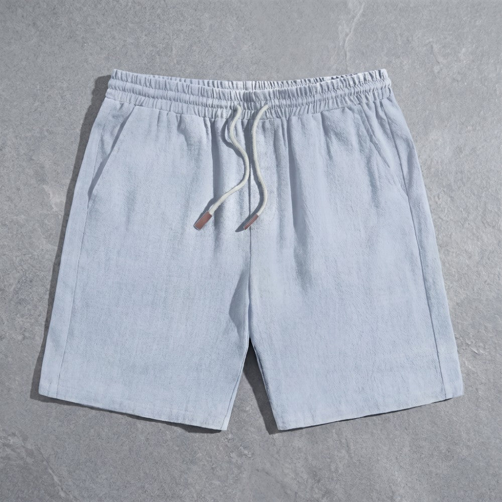 Drawstring Pocketed Solid Textured Loose Straight Shorts