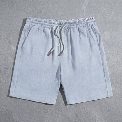 Drawstring Pocketed Solid Textured Loose Straight Shorts