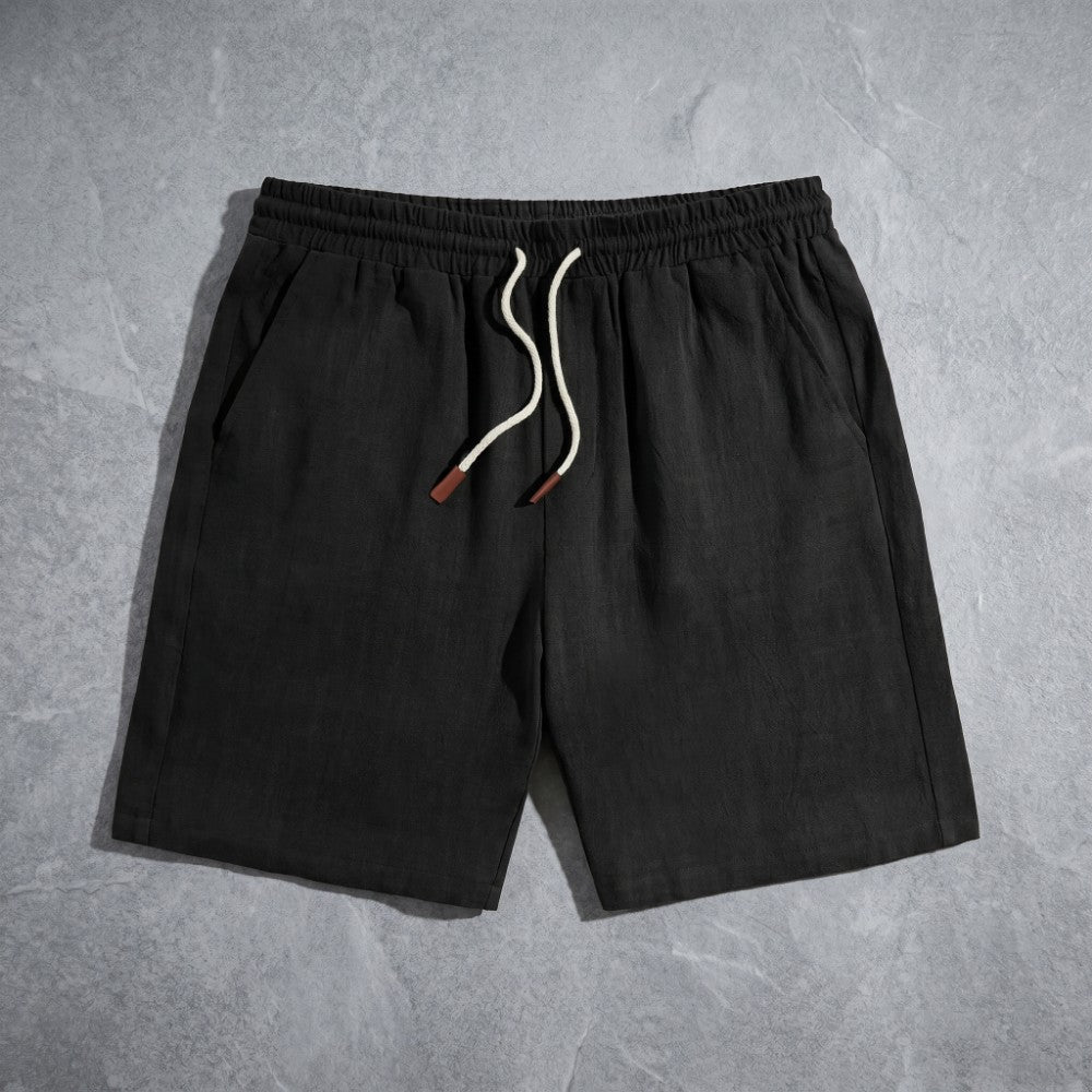 Drawstring Pocketed Solid Textured Loose Straight Shorts
