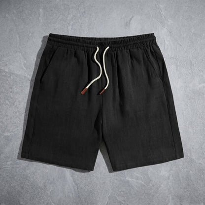 Drawstring Pocketed Solid Textured Loose Straight Shorts