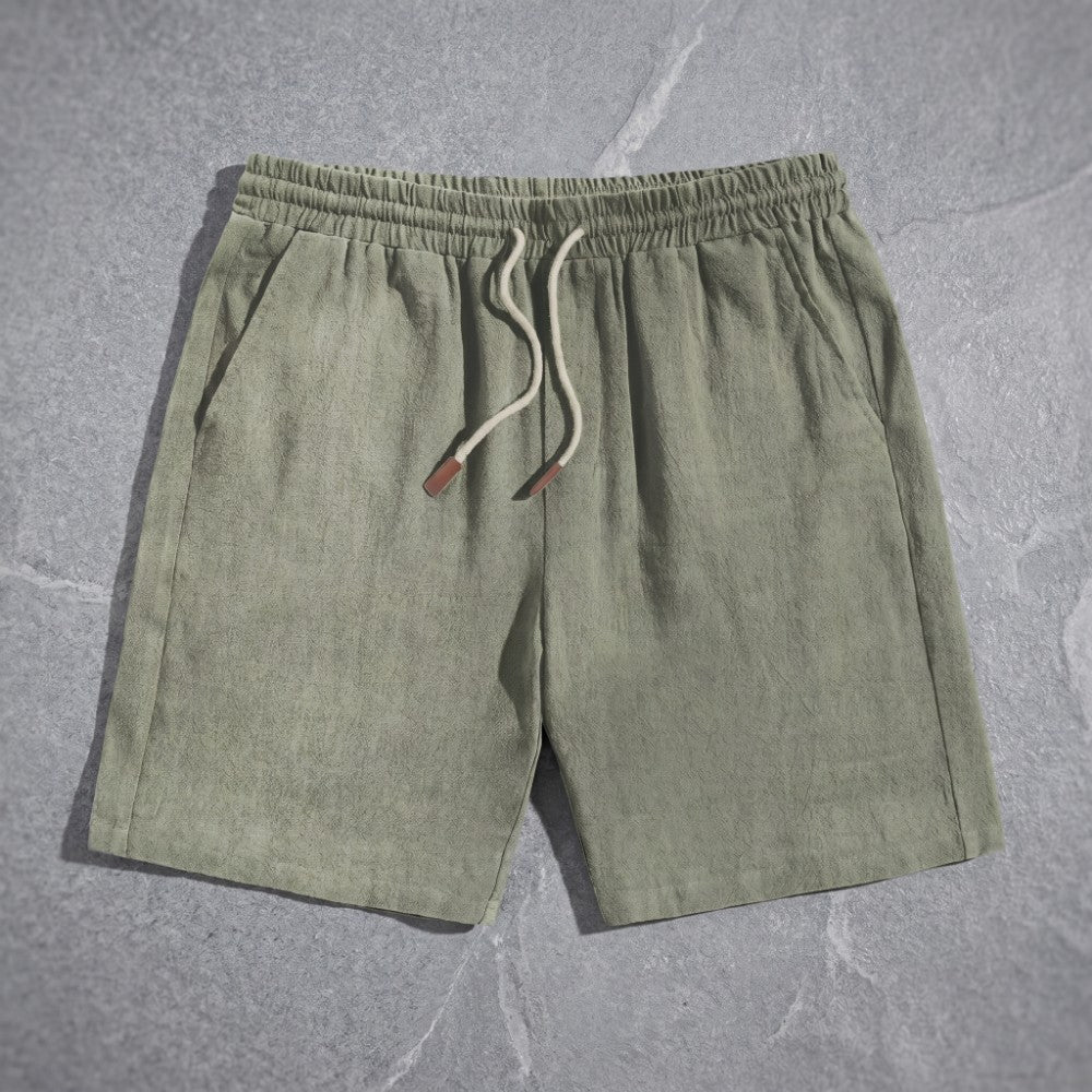 Drawstring Pocketed Solid Textured Loose Straight Shorts