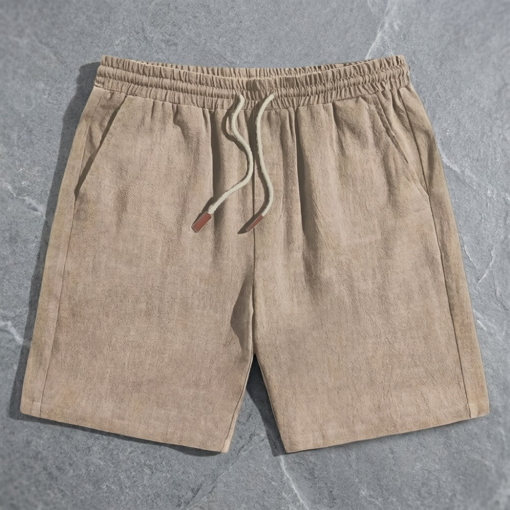 Drawstring Pocketed Solid Textured Loose Straight Shorts