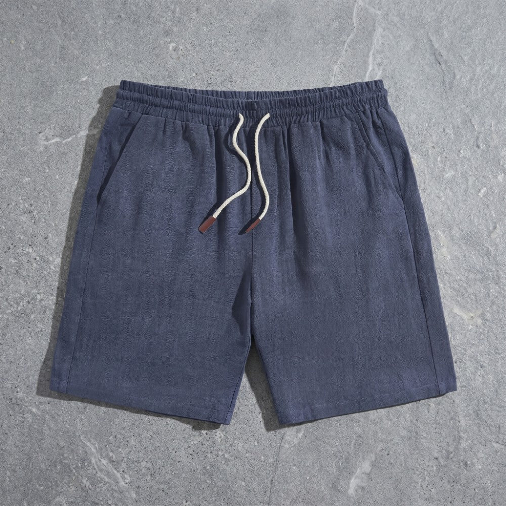Drawstring Pocketed Solid Textured Loose Straight Shorts