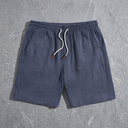 Drawstring Pocketed Solid Textured Loose Straight Shorts