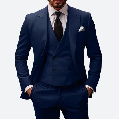 Button Front Tailored Flap Pocket Three Piece Suit Set