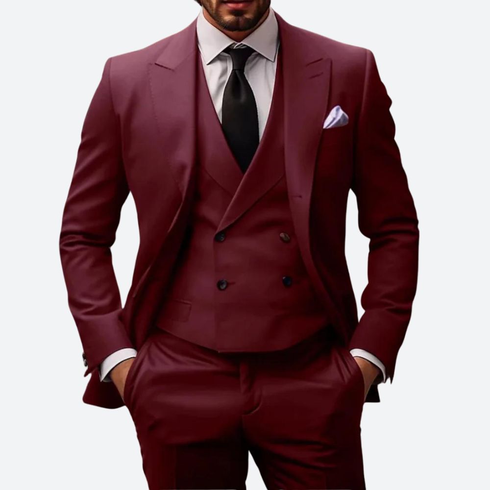 Button Front Tailored Flap Pocket Three Piece Suit Set