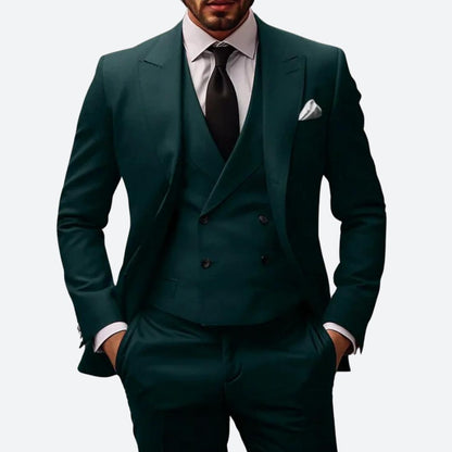 Button Front Tailored Flap Pocket Three Piece Suit Set