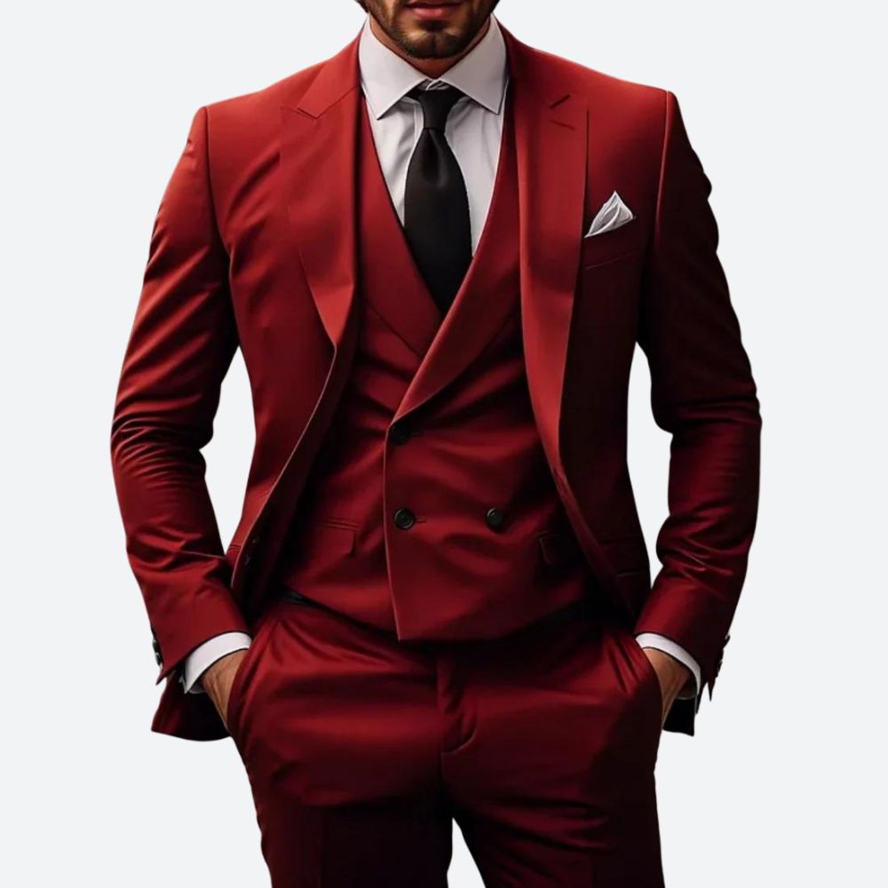 Button Front Tailored Flap Pocket Three Piece Suit Set