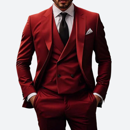 Button Front Tailored Flap Pocket Three Piece Suit Set