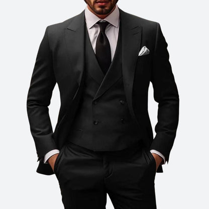 Button Front Tailored Flap Pocket Three Piece Suit Set