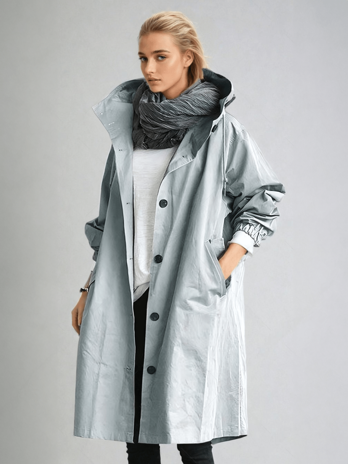 Hooded Buttoned Pocketed Relaxed Long Trench Coat