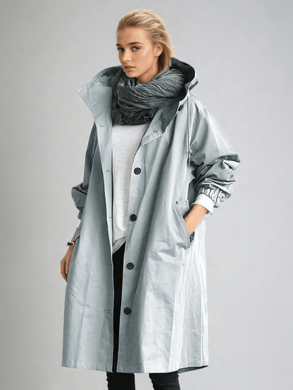 Hooded Buttoned Pocketed Relaxed Long Trench Coat