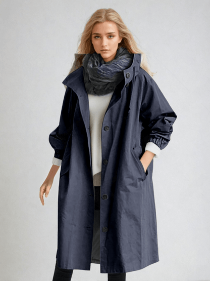 Hooded Buttoned Pocketed Relaxed Long Trench Coat