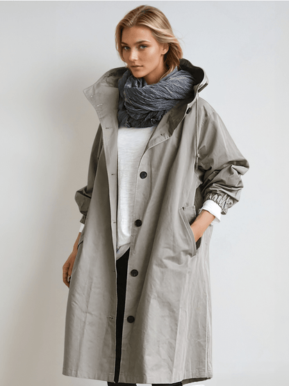 Hooded Buttoned Pocketed Relaxed Long Trench Coat