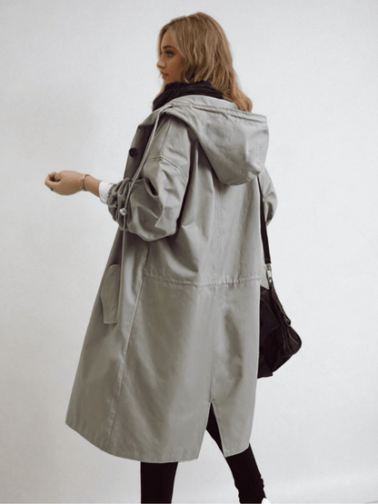 Hooded Buttoned Pocketed Relaxed Long Trench Coat
