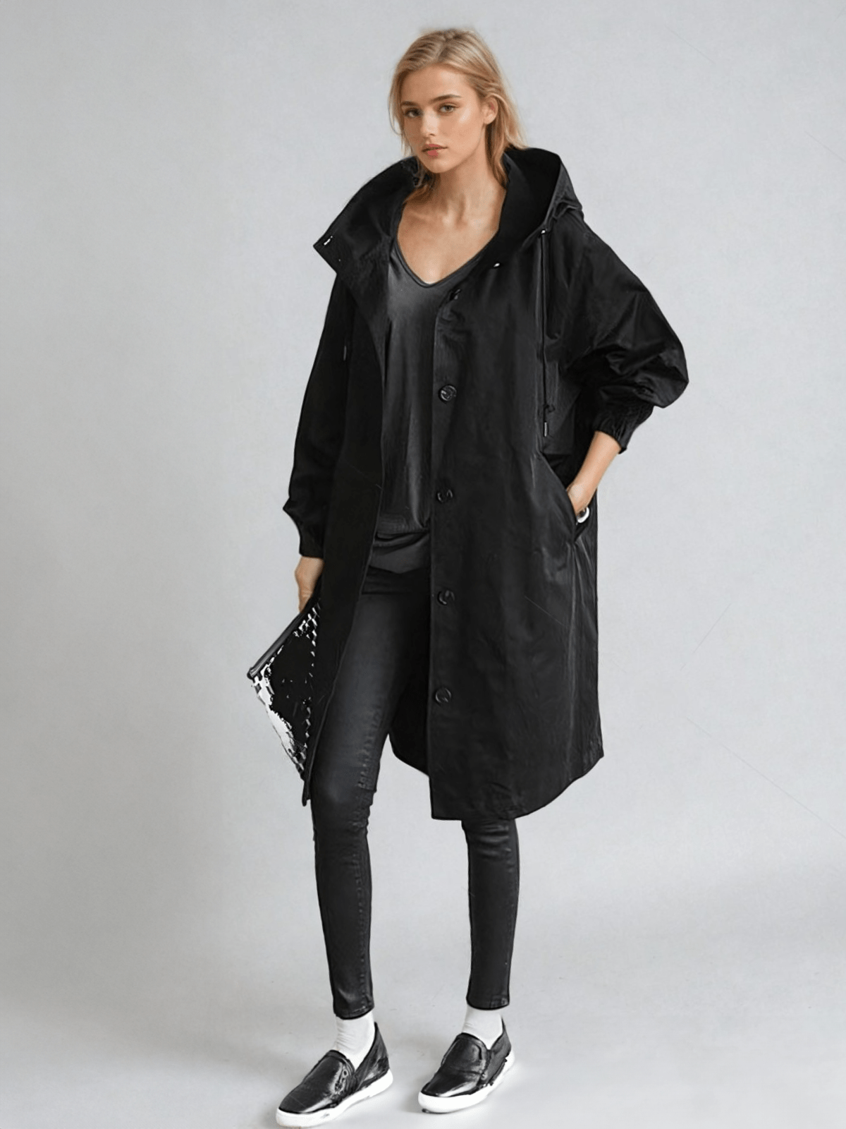 Hooded Buttoned Pocketed Relaxed Long Trench Coat