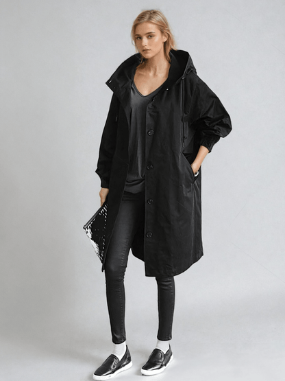 Hooded Buttoned Pocketed Relaxed Long Trench Coat