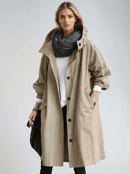 Hooded Buttoned Pocketed Relaxed Long Trench Coat