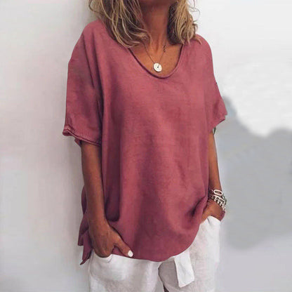 V Neck Short Sleeve Blouse