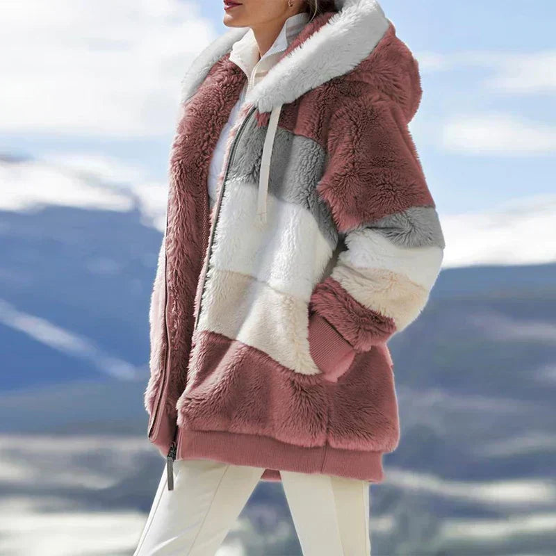 Women's Hooded Full Zip Color Block Winter Jacket