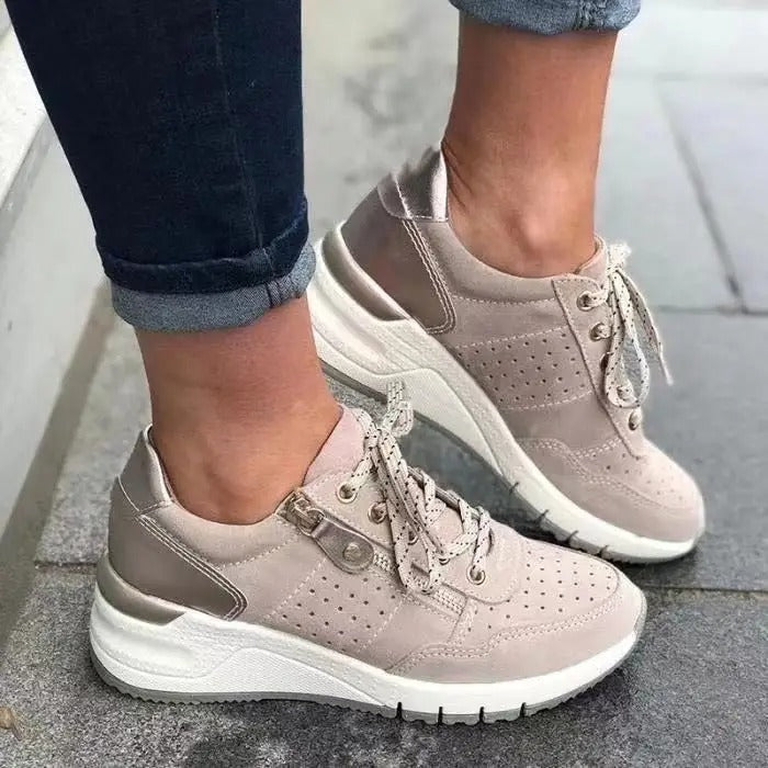 Women's Lace-Up Zip Wedge Platform Walking Sneakers