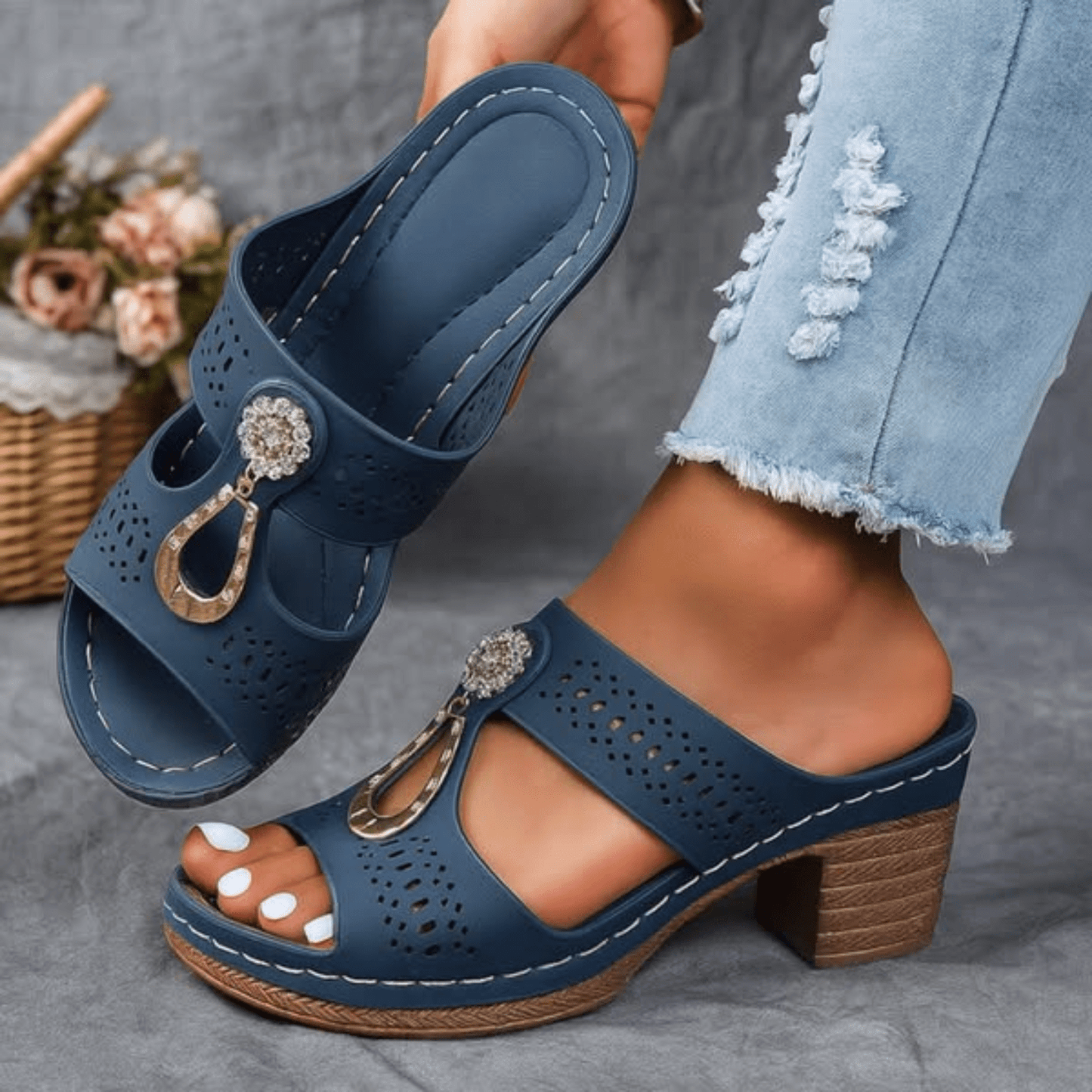 Platform Textured Stitching Slip On Sandals